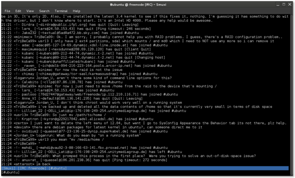 Screenshot of Smuxi 0.8.10's text frontend